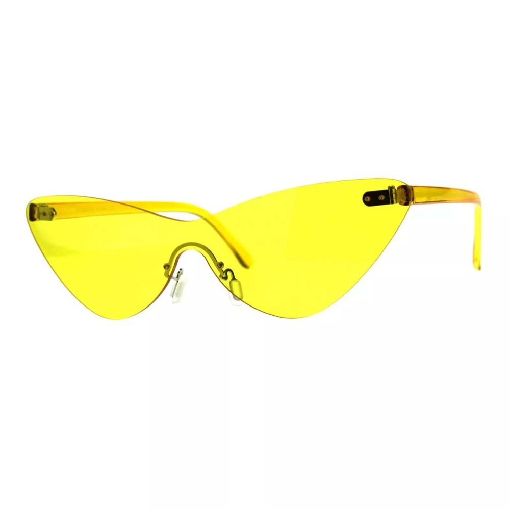 Rimless Sunglasses‎ Yellow Lens Cat Eye Fashion Trendy Sun Glasses Street Party